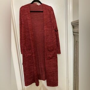 LuLaRoe long red cardigan, size L
